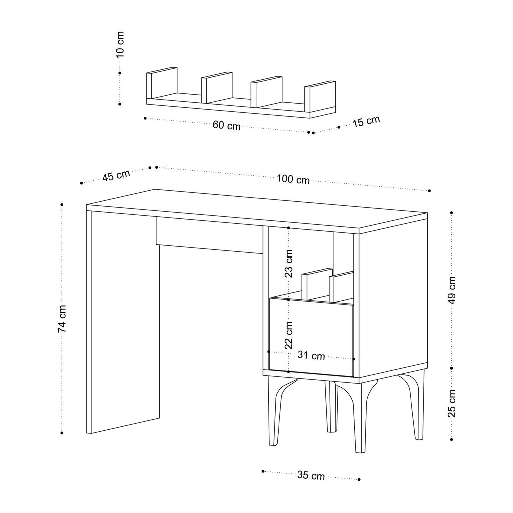 Mācību galds Asir, 74x100x45 cm, brūns cena un informācija | Datorgaldi, rakstāmgaldi, biroja galdi | 220.lv