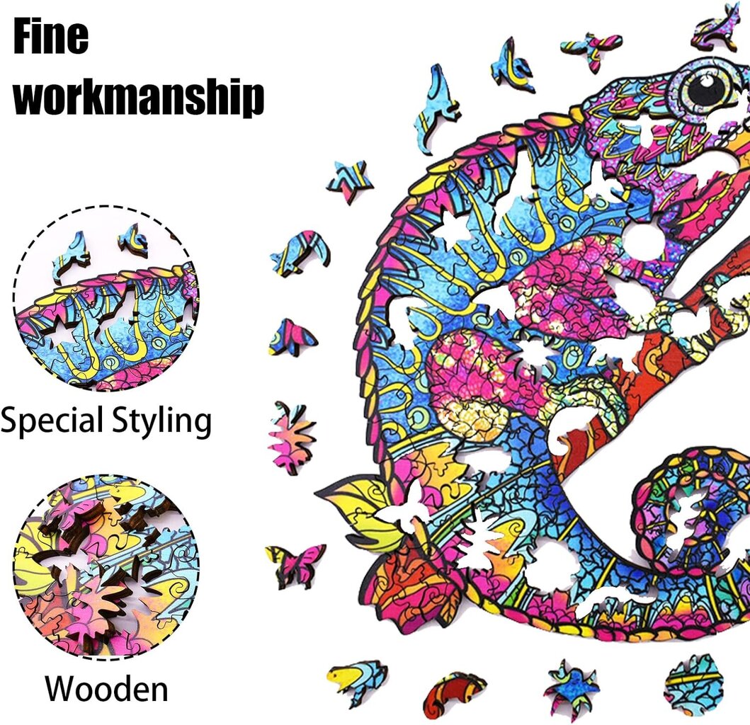 A3 koka puzle ar hameleona-ķirzakas dizainu, 255 gabali, LIVMAN H-56 cena un informācija | Puzles, 3D puzles | 220.lv