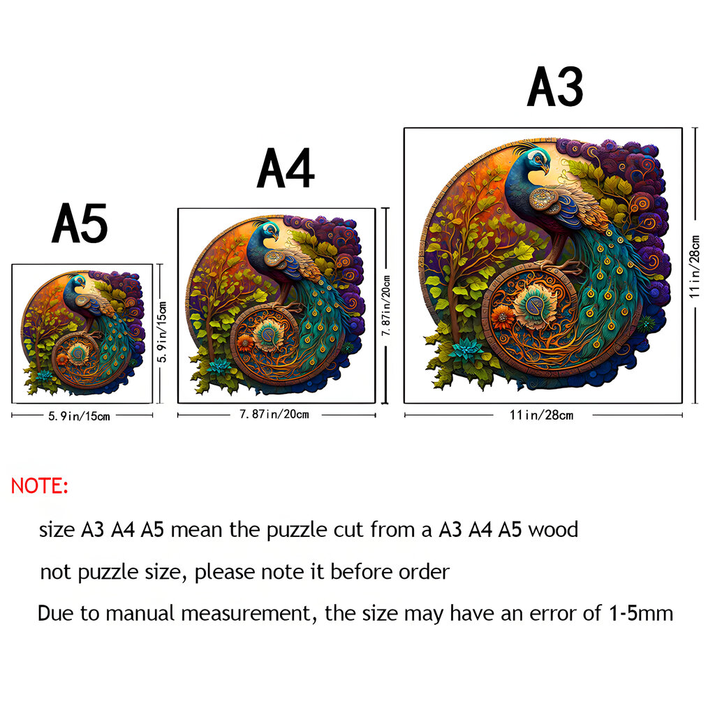 A3 koka puzle ar pāva dizainu, 166 gab., LIVMAN H-56 cena un informācija | Puzles, 3D puzles | 220.lv