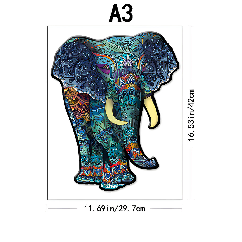 A3 koka puzle ar ziloņa dizainu, 223 gab., LIVMAN H-56 cena un informācija | Puzles, 3D puzles | 220.lv