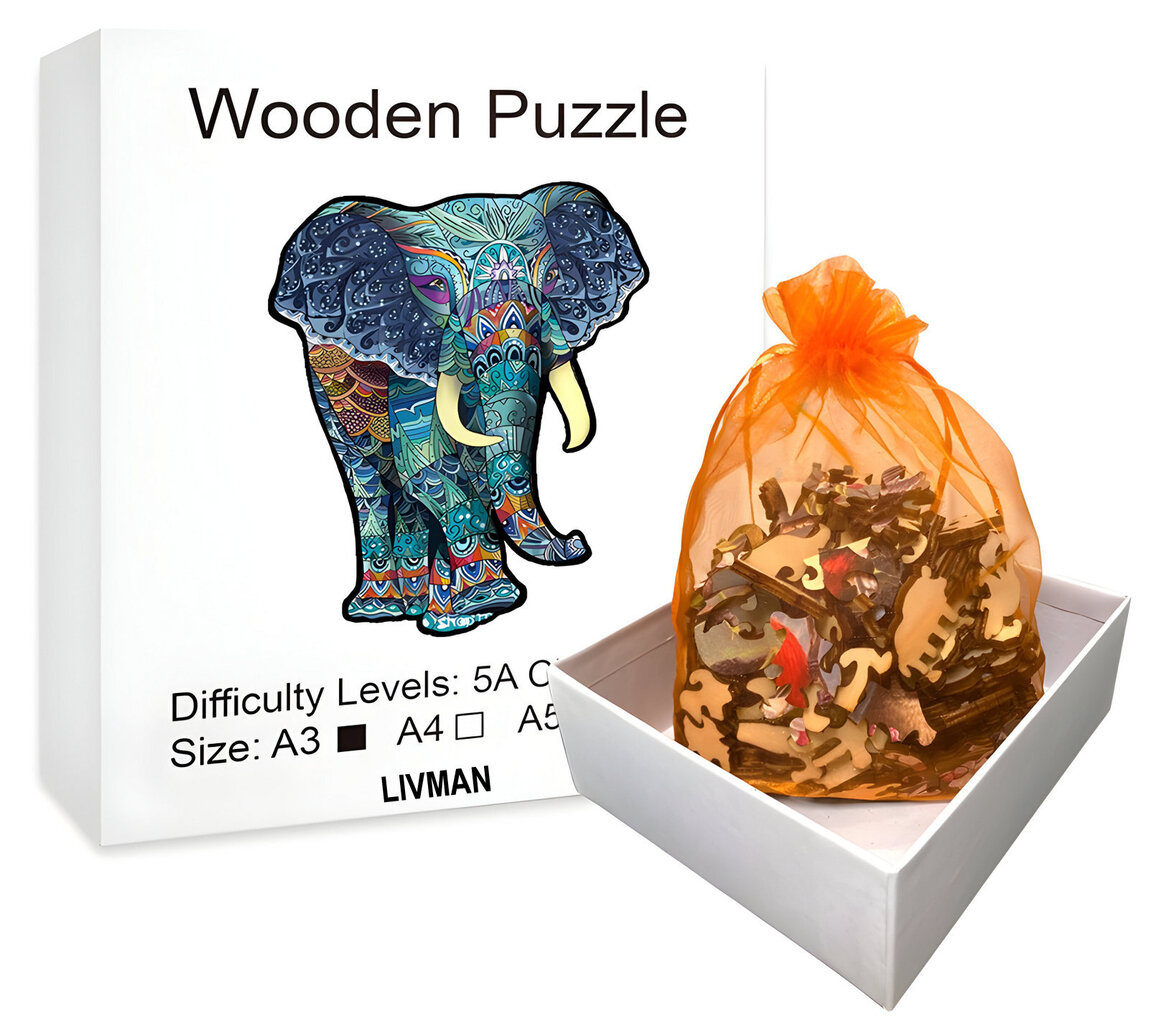 A3 koka puzle ar ziloņa dizainu, 223 gab., LIVMAN H-56 cena un informācija | Puzles, 3D puzles | 220.lv