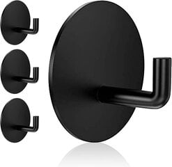 Крючок клейкий круглый, цвет черный, нержавеющая сталь, 1 шт. цена и информация | Аксессуары для ванной комнаты | 220.lv