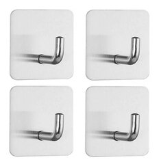 Крючок клейкий квадратный, цвет серебряный, нержавеющая сталь, 4 шт. цена и информация | Аксессуары для ванной комнаты | 220.lv