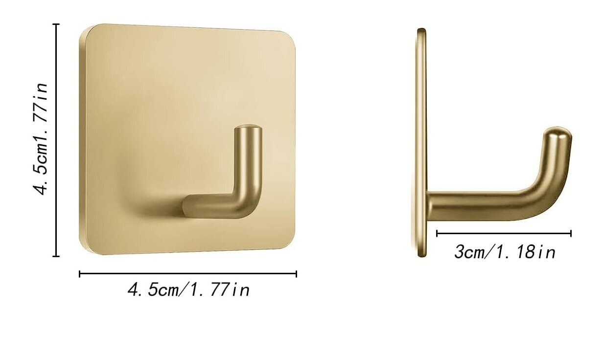 Līmējošais kvadrātveida āķis, zelta krāsā, nerūsējošais tērauds 2 gab. cena un informācija | Vannas istabas aksesuāri | 220.lv