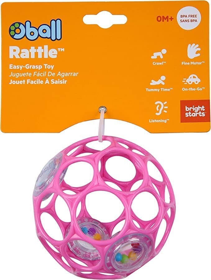 Bumba ar grabulīti Oball 10 cm, rozā, 0m+ цена и информация | Rotaļlietas zīdaiņiem | 220.lv