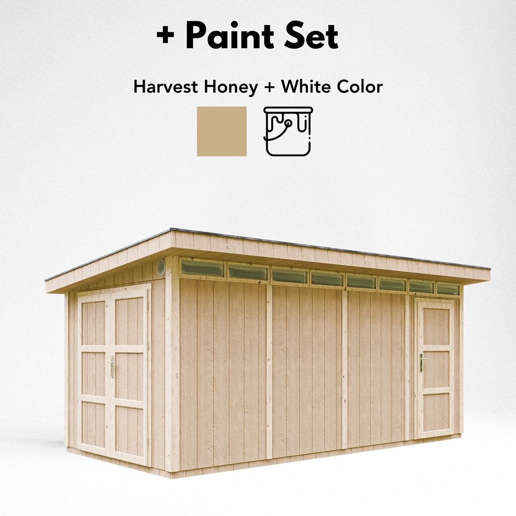 Paneļu māja Timbela M905C ar krāsu komplektu Harvest Honey, A237 x 279 x 530 cm / 11,5 m2, smilšu krāsā цена и информация | Dārza mājiņas, šķūņi, malkas nojumes | 220.lv