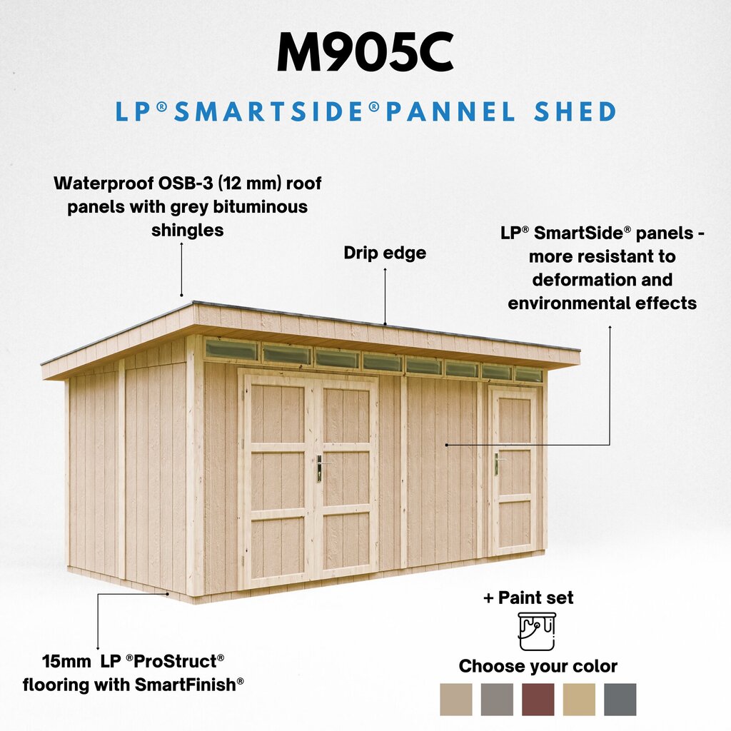 Paneļu māja Timbela M905C ar krāsu komplektu Tundra Grey, A237 x 279 x 530 cm / 11,5 m2, pelēka cena un informācija | Dārza mājiņas, šķūņi, malkas nojumes | 220.lv