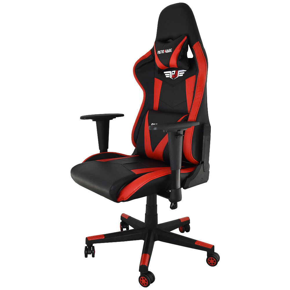Melns un sarkans ādas grozāms biroja un spēļu datora krēsls cena un informācija | Biroja krēsli | 220.lv