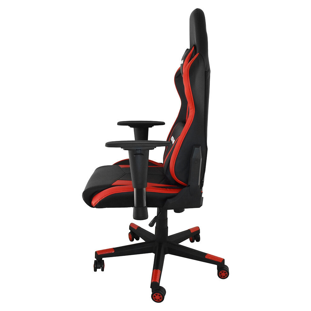 Melns un sarkans ādas grozāms biroja un spēļu datora krēsls cena un informācija | Biroja krēsli | 220.lv