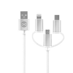 Forever 3in1 kabelis USB - Lightning + USB-C + microUSB 1,2 m 3A balts cena un informācija | Savienotājkabeļi | 220.lv