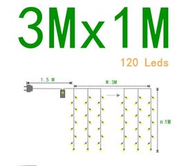 Virteņu aizkars, 120 LED 3x1 m, silti balta цена и информация | Гирлянды | 220.lv