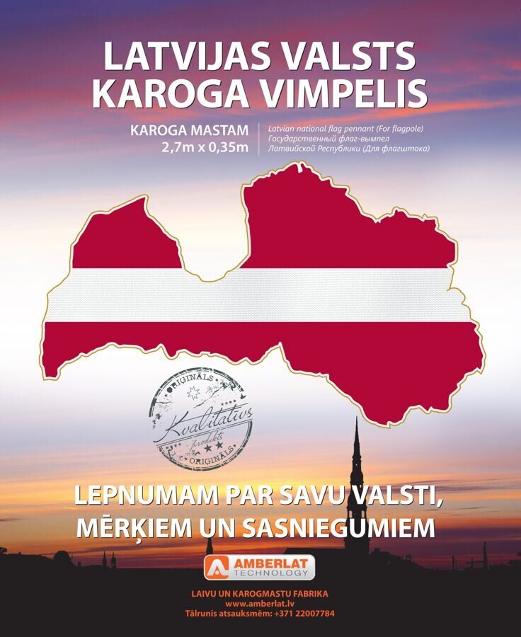 Latvijas valsts karoga vimpelis 2.7x0.35m цена и информация | Karogi un aksesuāri | 220.lv