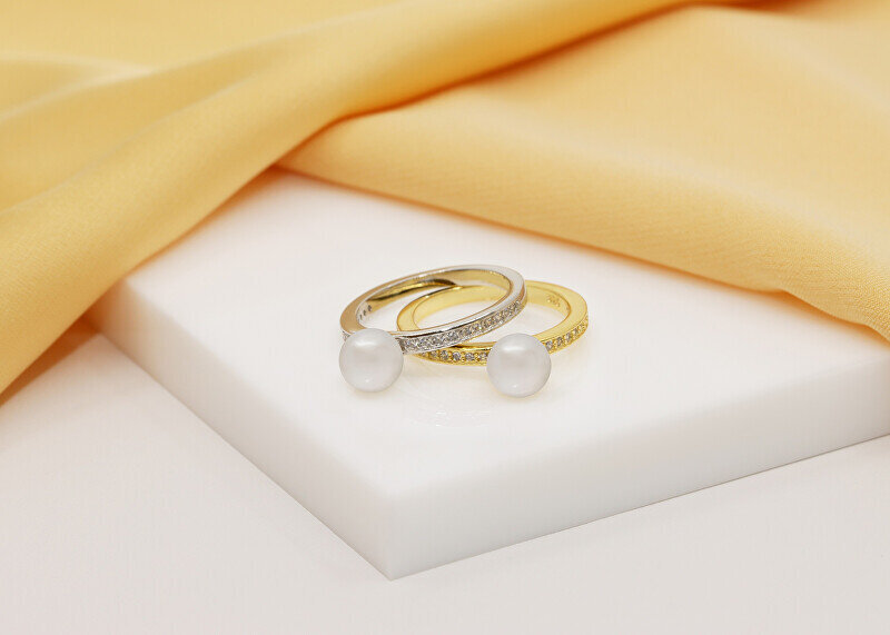 Apzeltīts gredzens ar pērli Brilio Silver RI055Y cena un informācija | Gredzeni | 220.lv