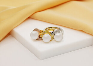 Brilio Silver Очаровательное позолоченное кольцо с настоящим жемчугом RI061Y цена и информация | Кольца | 220.lv