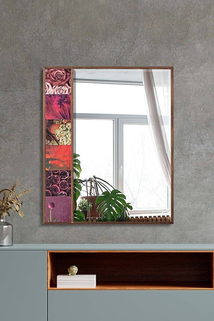 Dekoratīvs spogulis Asir, 50x62 cm, tumši brūns/rozā cena un informācija | Spoguļi | 220.lv