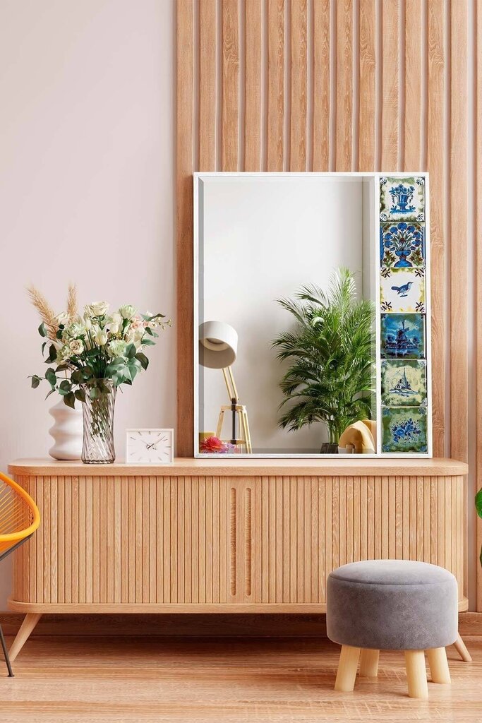 Dekoratīvs spogulis Asir, 50x62 cm, balts/zils цена и информация | Spoguļi | 220.lv