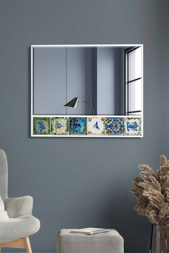 Dekoratīvs spogulis Asir, 50x62 cm, balts/zils cena un informācija | Spoguļi | 220.lv