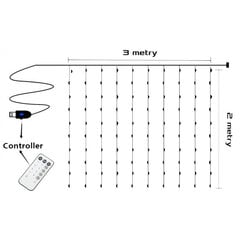 Светодиодная гирлянда-штора с 300 светодиодами теплого белого цвета и пультом дистанционного управления цена и информация | Гирлянды | 220.lv