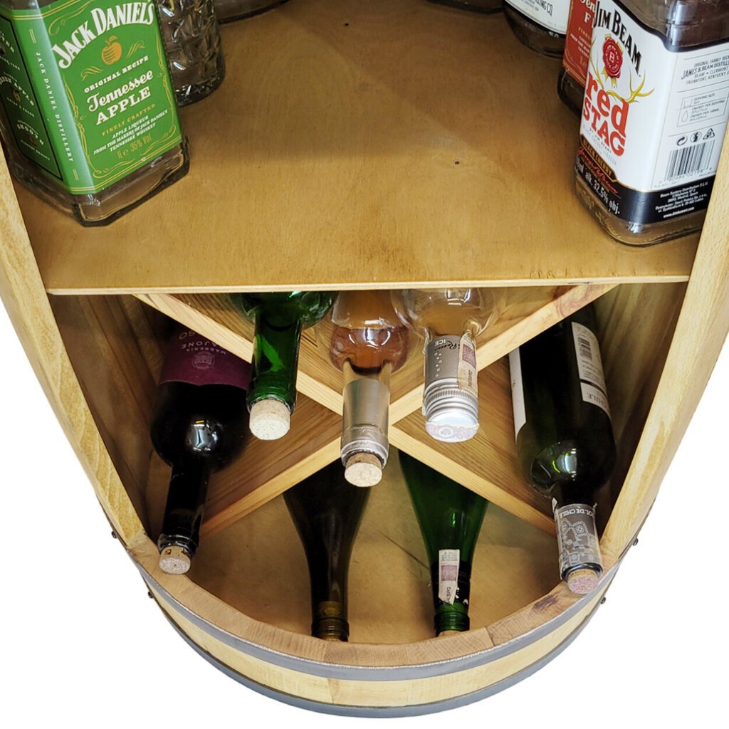 Muca ar X plauktu vīna pudeļu novietošanai, atvērējs. Rustikāls 80x50 cm mucas mājas bārs cena un informācija | Virtuves piederumi | 220.lv