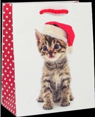 Dāvanu maisiņš Ziemassvētku kaķēns 15 cm x 12 cm cena un informācija | Dāvanu saiņošanas materiāli | 220.lv