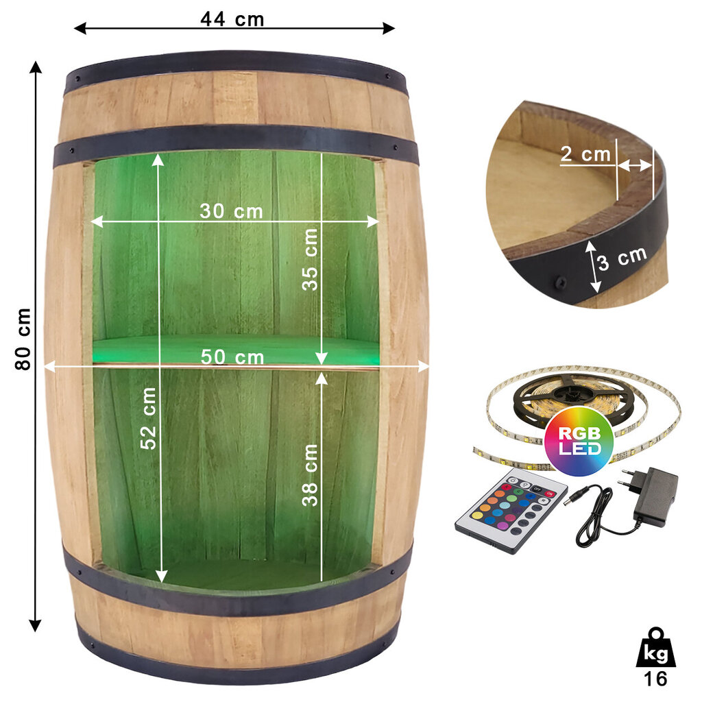 Koka mucas liķiera bārs ar plauktu un RGB LED apgaismojumu 80x50cm bāra kumode cena un informācija | Virtuves piederumi | 220.lv