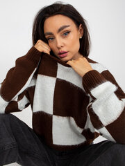 коричнево-белый свободный классический свитер с круглым вырезом цена и информация | Женские кофты | 220.lv