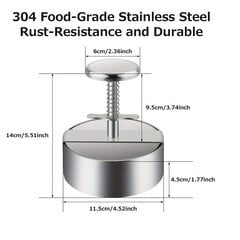 Пресс для мяса бургеров, серебряный цена и информация | Кухонные принадлежности | 220.lv
