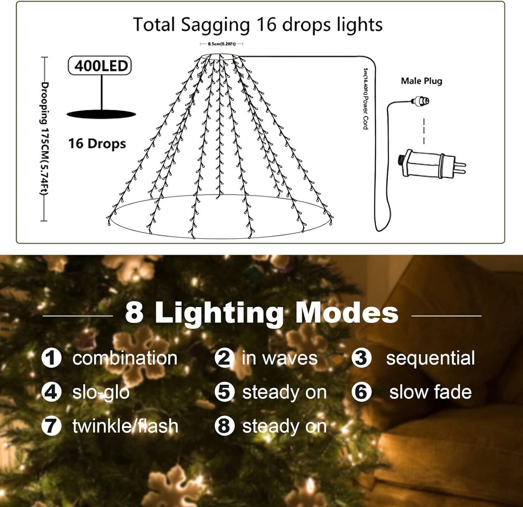 LED Ziemassvētku gaismas stīgas, 1,75m x 16 pavedieni cena un informācija | Ziemassvētku lampiņas, LED virtenes | 220.lv