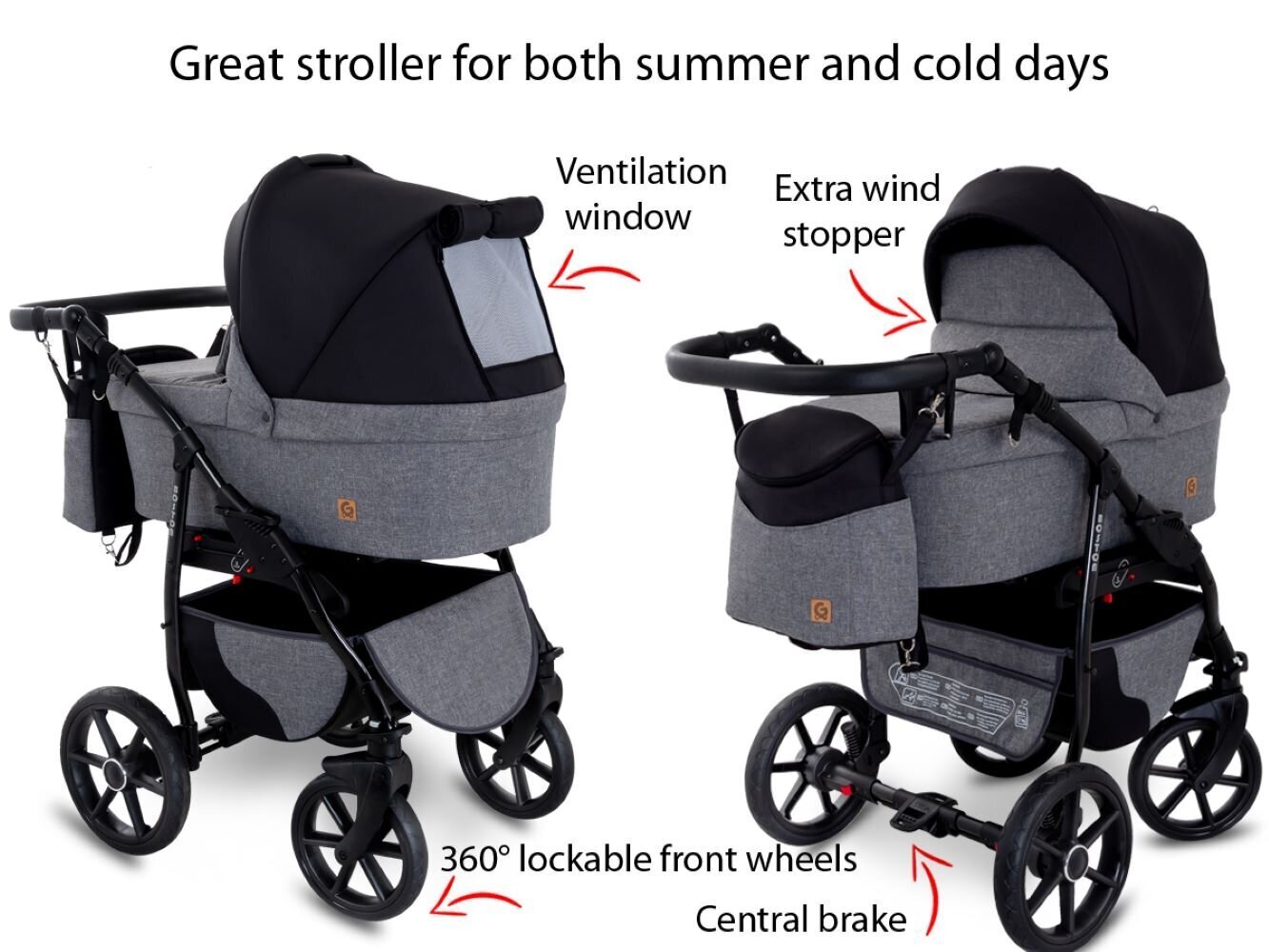 Universālie rati Boston Travel System 3in1, grey cena un informācija | Bērnu rati | 220.lv