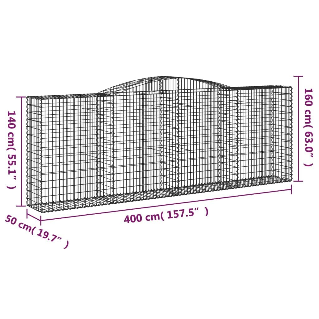 vidaXL arkveida gabiona grozi, 20 gb., 400x50x140/160 cm, dzelzs cena un informācija | Žogi un piederumi | 220.lv