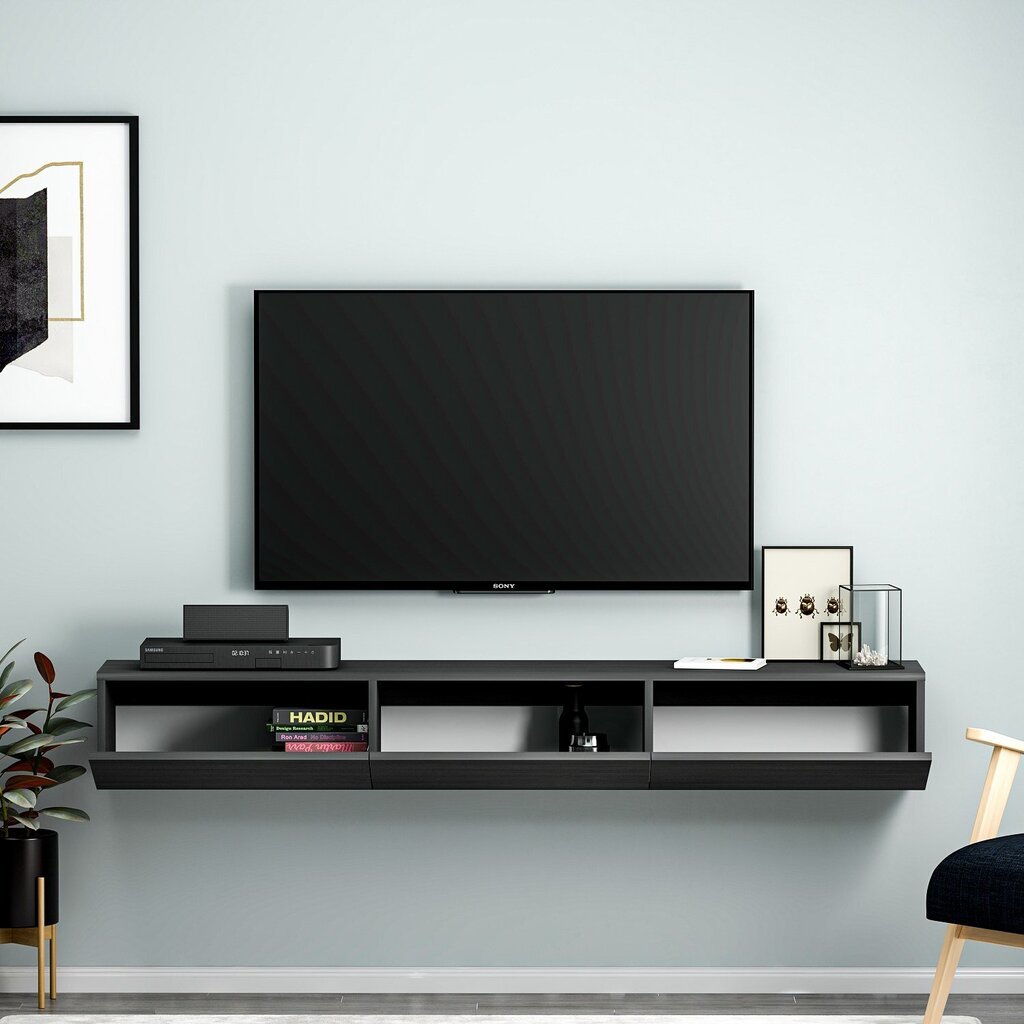 TV plaukts Asir, 180x26x31,4 cm, melns cena un informācija | TV galdiņi | 220.lv