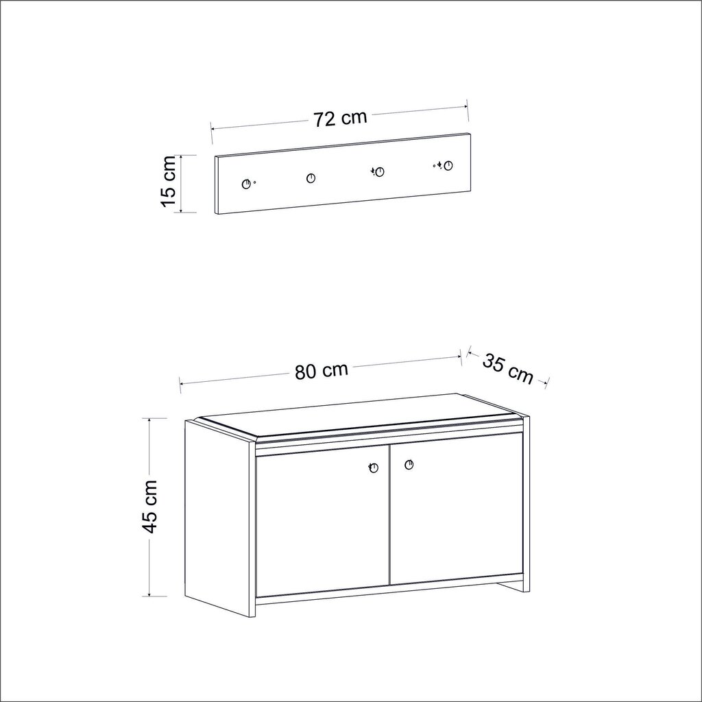 Apavu skapis Asir, 80x45x35 cm, balts cena un informācija | Apavu skapji, apavu plaukti, priekšnama soliņi | 220.lv