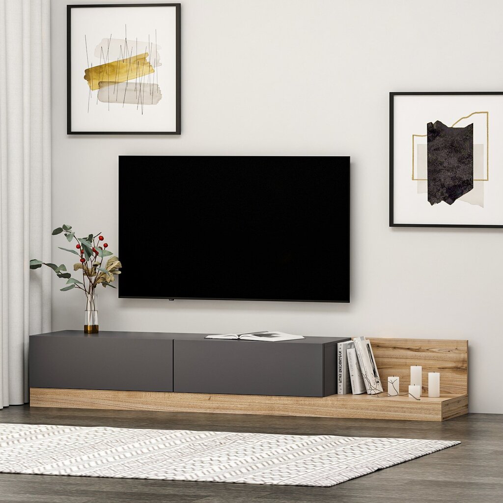 TV plaukts Asir, 180x30x37 cm, pelēks/brūns cena un informācija | TV galdiņi | 220.lv