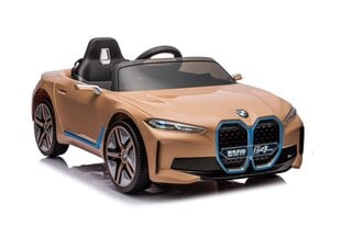 Vienvietīgs bērnu elektromobilis BMW I4 4x4, zelta krāsā cena un informācija | Bērnu elektroauto | 220.lv