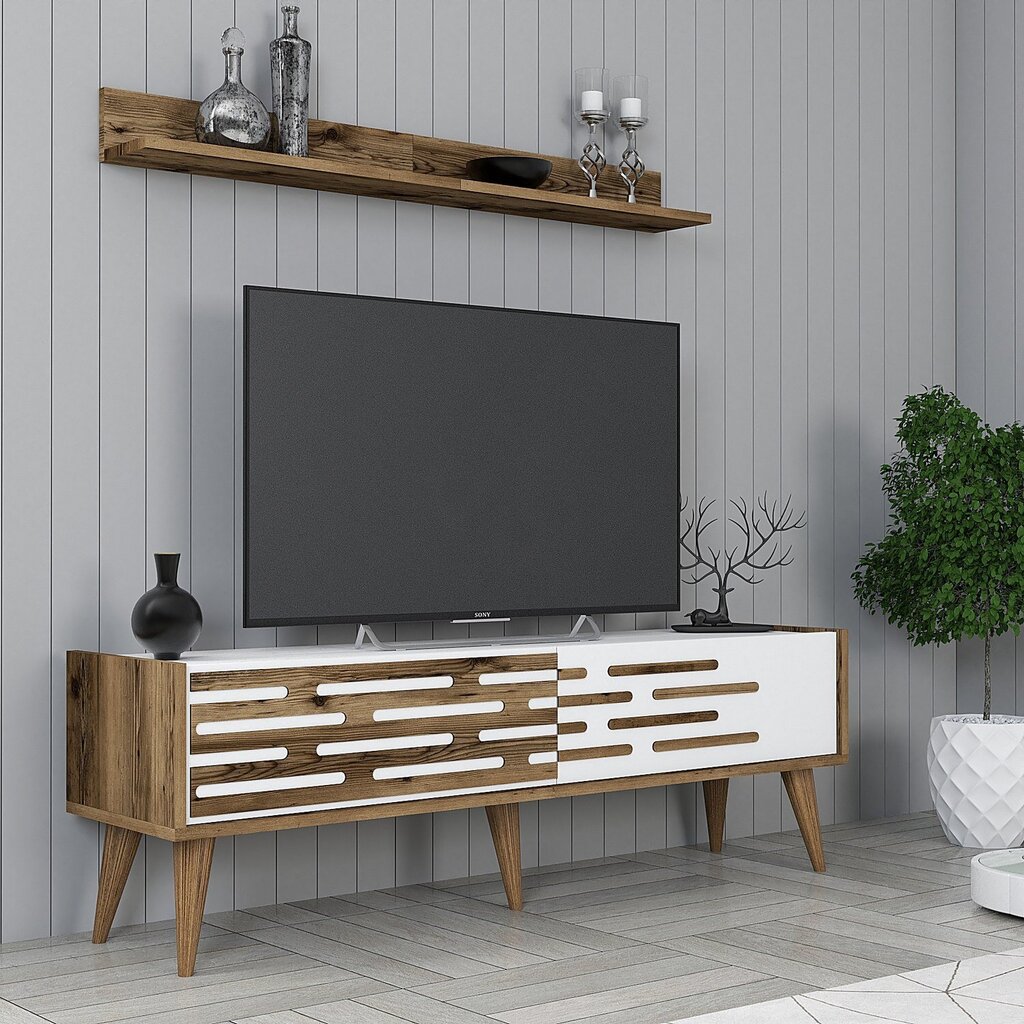 TV galdiņš, Asir, 140x35x45 cm, brūns, balts цена и информация | TV galdiņi | 220.lv