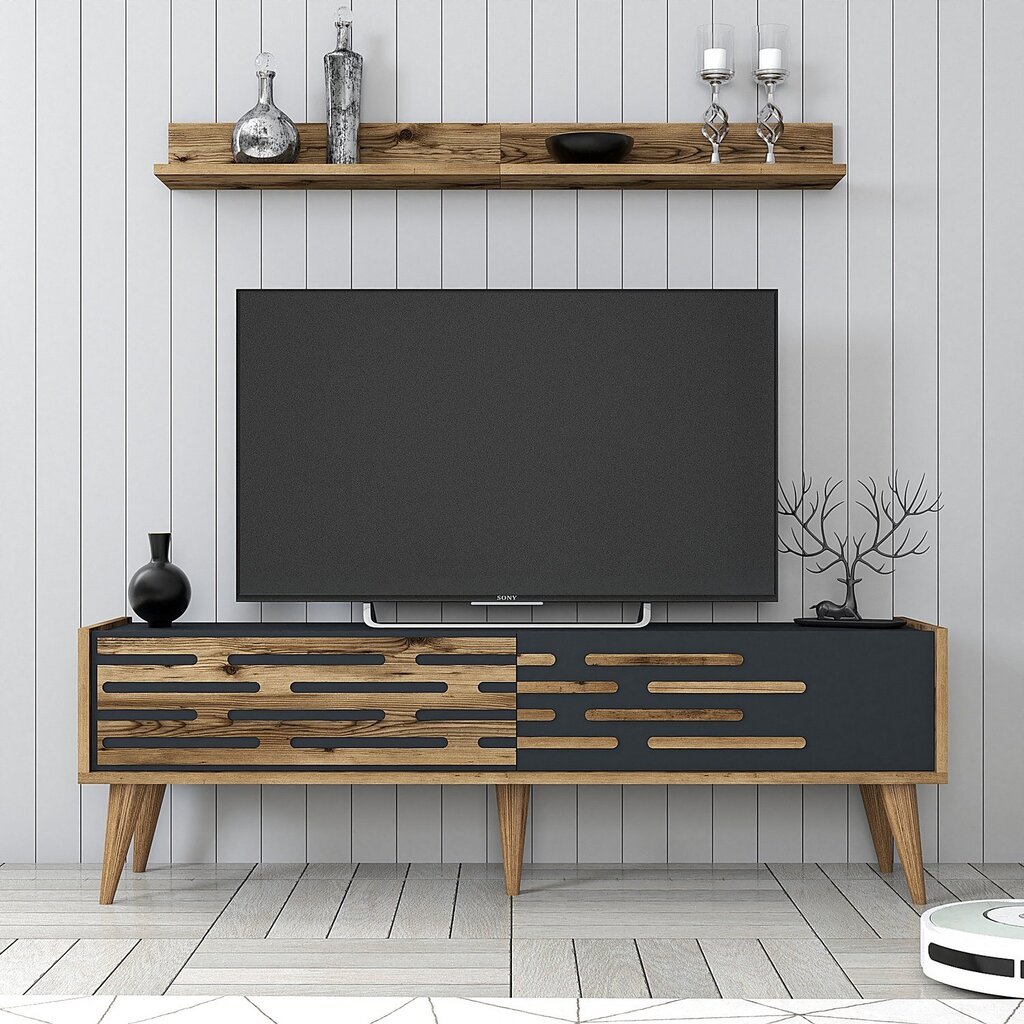 TV galdiņš, Asir, 140x35x45 cm, brūns, pelēks цена и информация | TV galdiņi | 220.lv