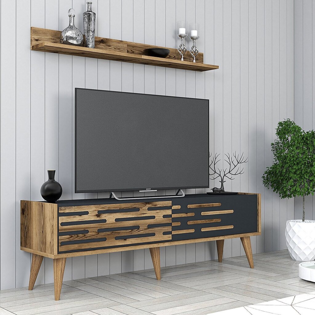 TV galdiņš, Asir, 140x35x45 cm, brūns, pelēks цена и информация | TV galdiņi | 220.lv