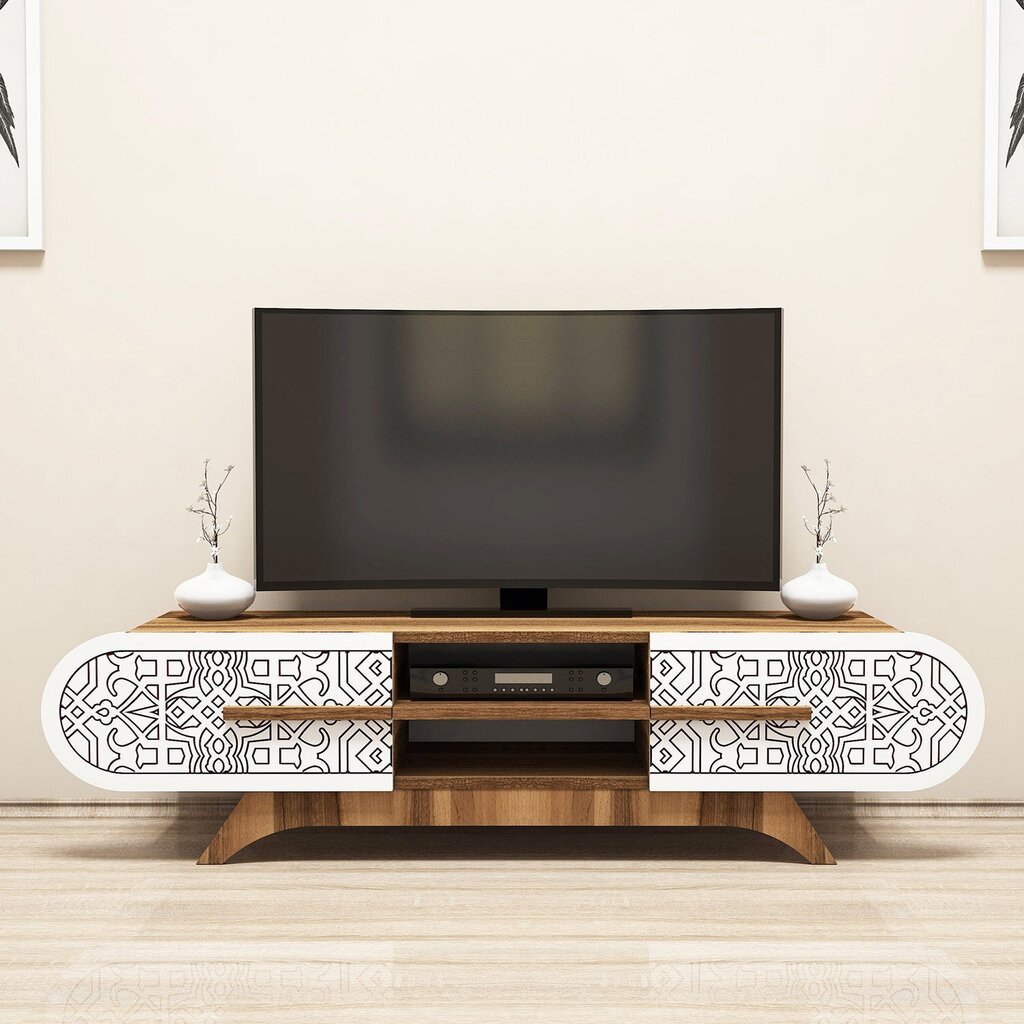 TV galdiņš, Asir, 145x37x37 cm, brūns, balts cena un informācija | TV galdiņi | 220.lv