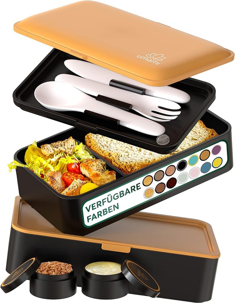 Umami pusdienu kaste ar galda piederumiem, 1,2L, melna/oranža cena un informācija | Trauki pārtikas uzglabāšanai | 220.lv