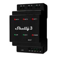 DIN Rail Smart Switch Pro 3 ar sausiem kontaktiem, 3 kanāli Shelly цена и информация | Электрические выключатели, розетки | 220.lv