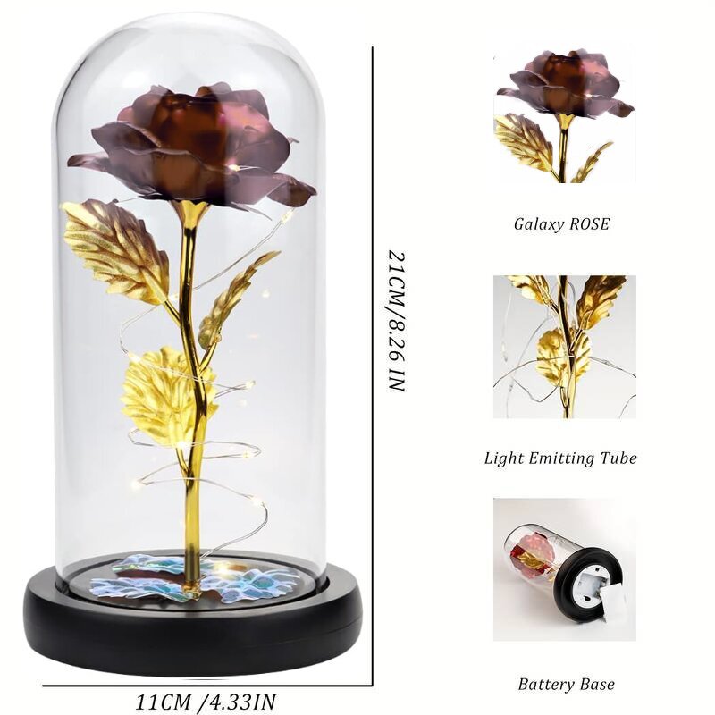 Mūžīgā roze stikla kupolā ar LED gaismām, Livman cena un informācija | Citas oriģinālas dāvanas | 220.lv