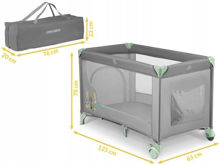 Ceļojumu gultiņa 125 x 65 x 78 cm RK-240, pelēka cena un informācija | Zīdaiņu gultas | 220.lv