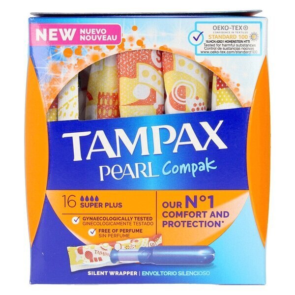 Tamponi Tampax Plus Pearl Compak, 16 gab. цена и информация | Tamponi, higiēniskās paketes, ieliktnīši | 220.lv