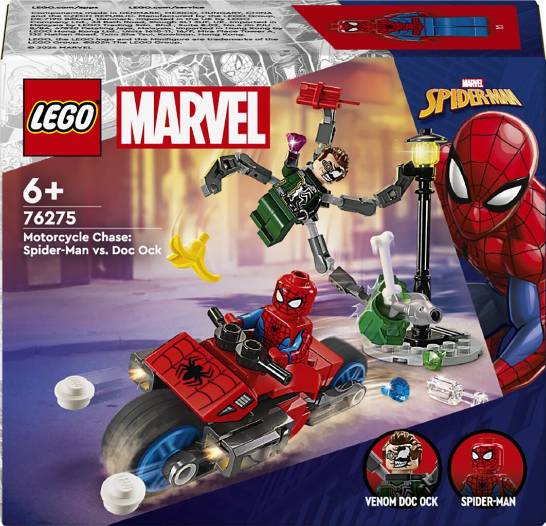 76275 LEGO® Marvel Pakaļdzīšanās ar motocikliem: Zirnekļcilvēks pret Doktoru Astoņkāji cena un informācija | Konstruktori | 220.lv