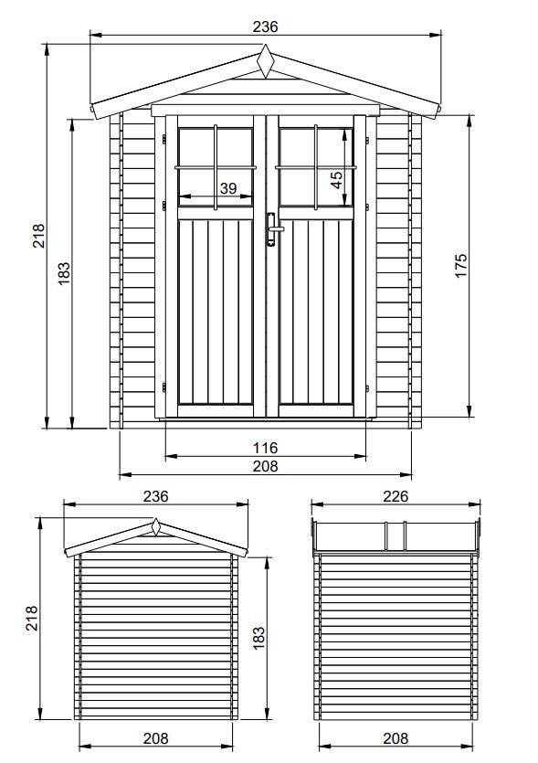 Koka dārza māja Timbela M369F, H218 x 236 x 226 cm, 4.33m2 цена и информация | Dārza mājiņas, šķūņi, malkas nojumes | 220.lv