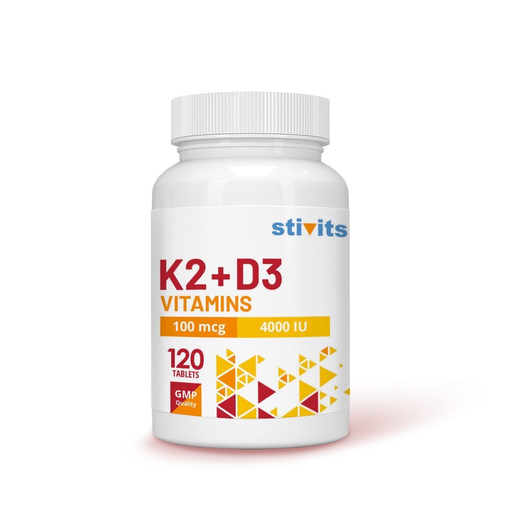 Uztura bagātinātājs Stivits K2 vitamīns 100 mcg + D3 vitamīns 4000 IU vegānu, N120 cena un informācija | Vitamīni, preparāti, uztura bagātinātāji imunitātei | 220.lv