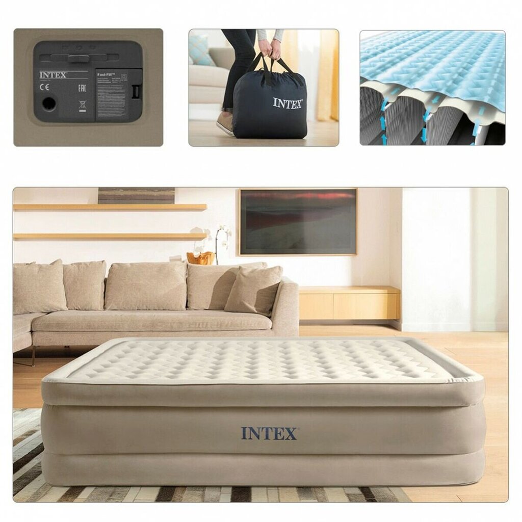 Piepūšams matracis Intex Queen Ultra Plush Fiber-Tech, 152x46x203cm cena un informācija | Piepūšamie matrači un mēbeles | 220.lv