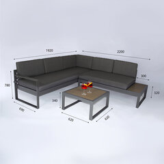 Dārza mēbeļu komplekts MODERN: stūra dīvāns ar galdiņu. cena un informācija | Dārza mēbeļu komplekti | 220.lv