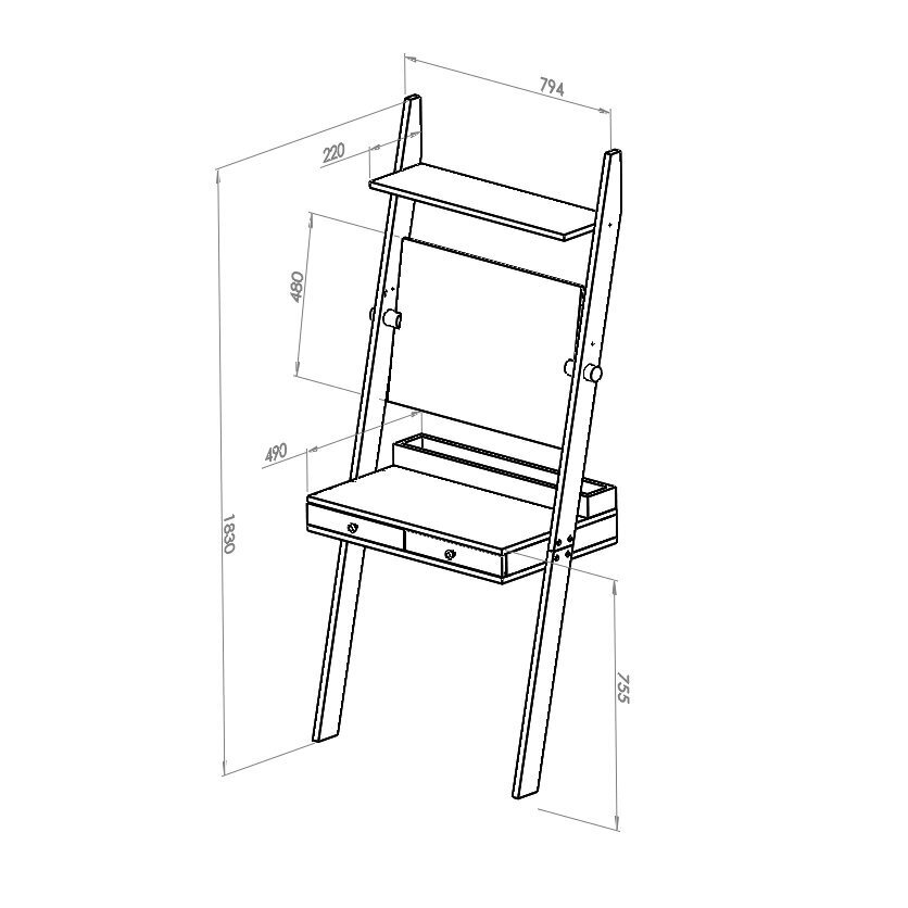 Noliektā galds ar spoguli , 79x183 cm, Balts-ozols cena un informācija | Kosmētikas galdiņi | 220.lv