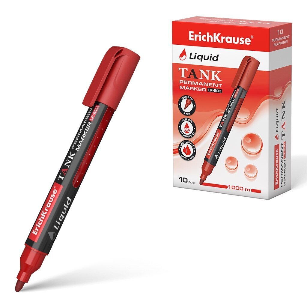 Pastāvīgais marķieris Liquid LP-600 ErichKrause, 0,8-2,25mm, sarkans cena un informācija | Kancelejas preces | 220.lv